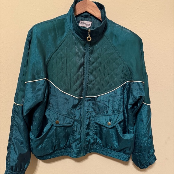 Active Club Jackets & Blazers - Vtg 80s Active Club Jacket Full Zip Windbreaker Green Quilted Organza Women’s M